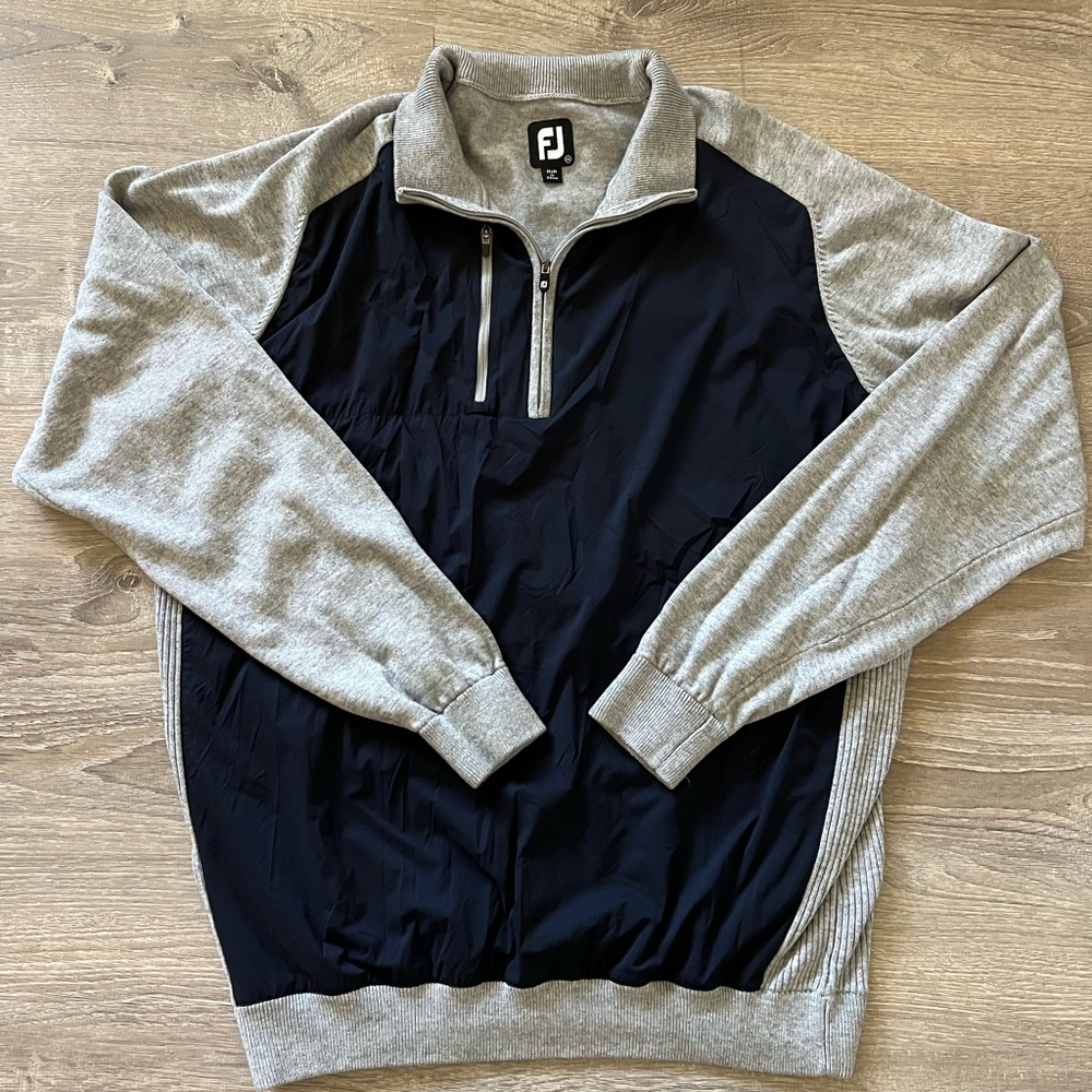 FootJoy Pullover Mens 2XL Blue Gray Hybrid 1/4 Zip Wool Nylon Poly Golf Sweater